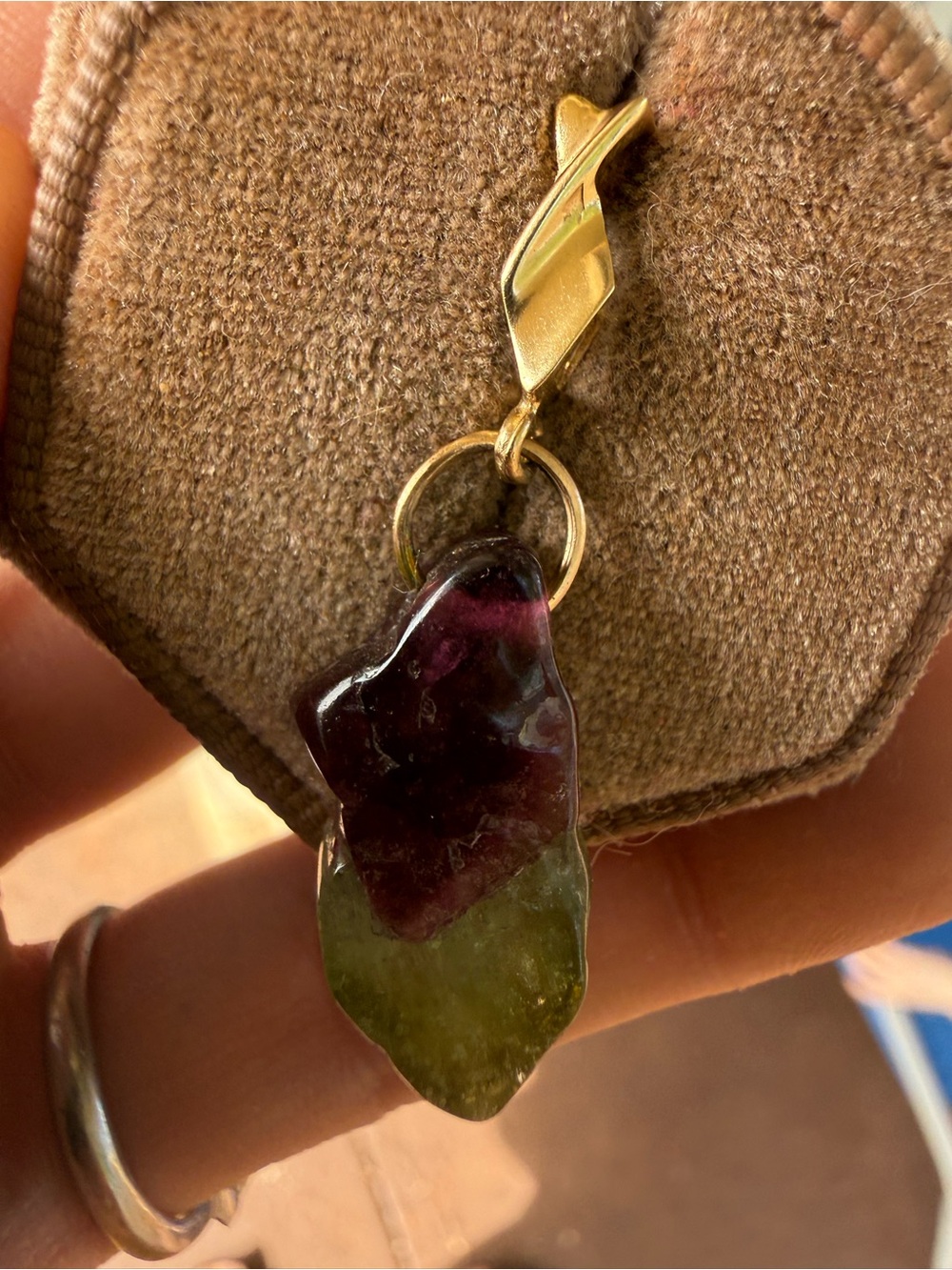 Solid 14k yellow gold genuine watermelon tourmaline pendant handmade - Picture 12 of 12